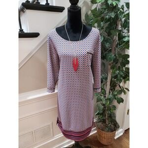 Merona Womens Multicolor Polyester Long Sleeve Boat Neck Knee Length Dress Large